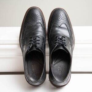 Johnson & Murphy Black Leather Dress Shoes Sz 10.5 Wingtip Brogue Oxford Vintage
